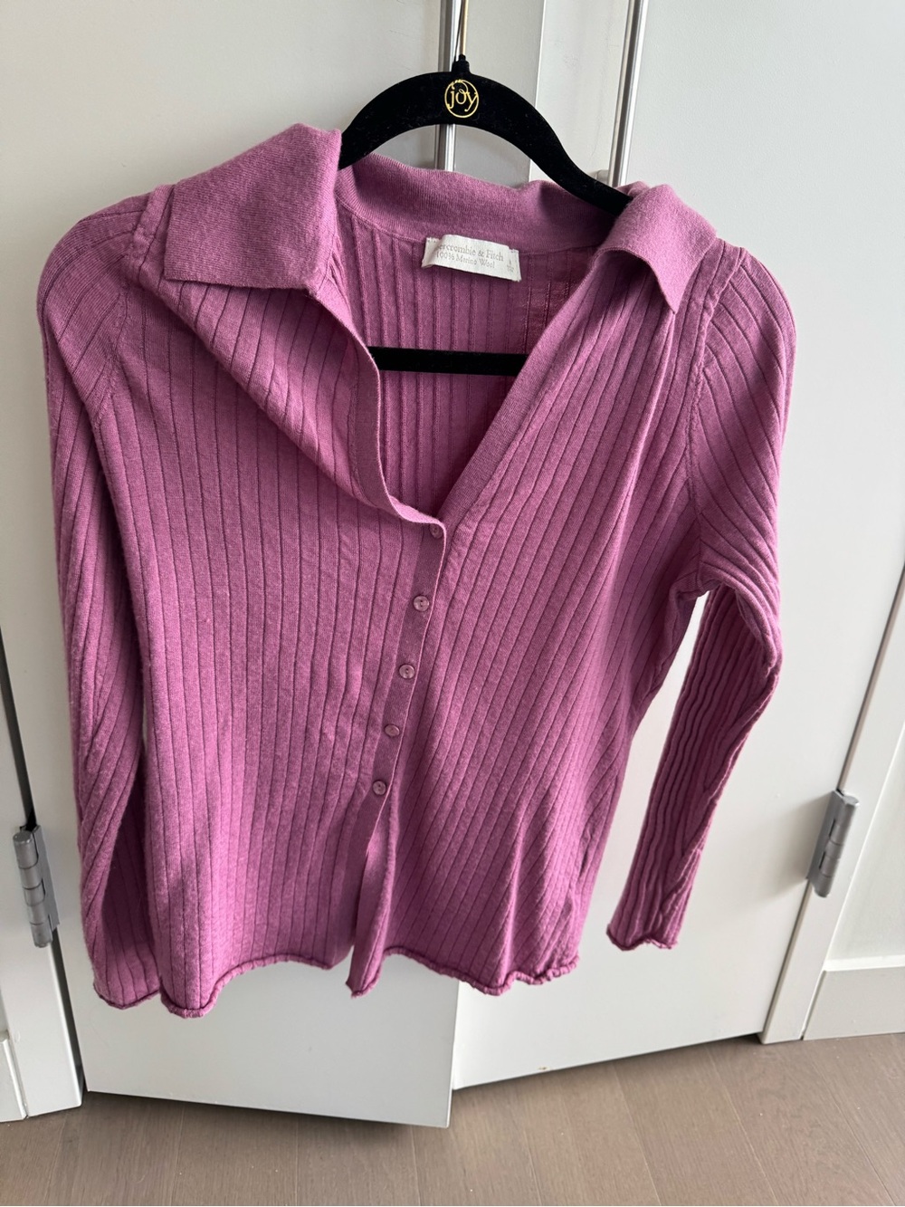 Abercrombie & Fitch Ribbed Button-Front Collared Top - Dusty Rose